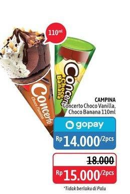 Promo Harga CAMPINA Concerto Choco Vanilla, Choco Banana per 2 pcs 110 ml - Alfamidi