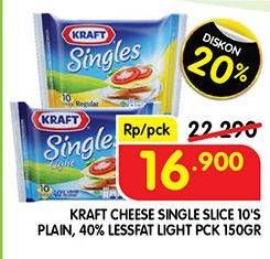 Promo Harga Kraft Singles Cheese Light, High Calsium 167 gr - Superindo