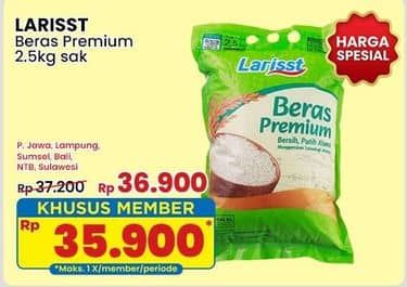 Promo Harga Larisst Beras Premium 2500 gr - Indomaret