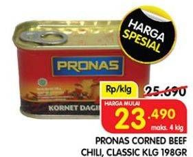 Promo Harga Pronas Corned Beef Chili, Classic 198 gr - Superindo