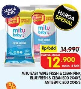 Promo Harga MITU BABY Wipes Fresh & Clean Pink, Blue Fresh & Clean Bdd 2x40