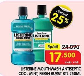 Promo Harga LISTERINE Mouthwash Antiseptic Cool Mint, Fresh Burst 250 ml - Superindo
