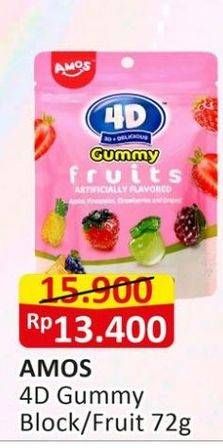 Promo Harga Amos 4D 3D+Delicious Candy Gummy Blocks, Fruits 72 gr - Alfamart