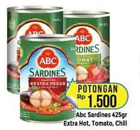Promo Harga ABC Sardines Saus Ekstra Pedas, Saus Tomat, Saus Cabai 425 gr - Hypermart