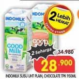 Promo Harga Indomilk Susu UHT Full Cream Plain, Cokelat 950 ml - Superindo