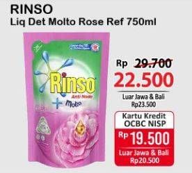 Promo Harga RINSO Liquid Detergent + Molto Pink Rose Fresh 750 ml - Alfamart