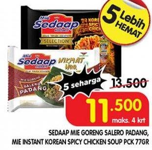 SEDAAP Mie Goreng Salero Padang, Mie Instant Spicy Chicken Soup 77 g