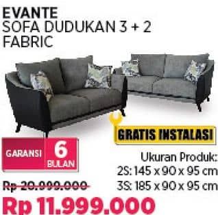 Promo Harga Courts Evante Sofa Dudukan 3 + 2 Fabric  - COURTS