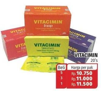 Promo Harga VITACIMIN Vitamin C - 500mg Sweetlets (Tablet Hisap) 20 pcs - Lotte Grosir