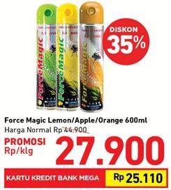 Promo Harga FORCE MAGIC Insektisida Spray Lemon, Green Apple, Orange 600 ml - Carrefour