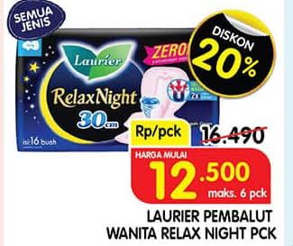 Promo Harga Laurier Relax Night All Variants 6 pcs - Superindo