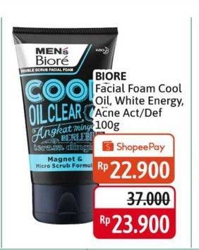 Promo Harga BIORE MENS Facial Foam Double Scrub Cool Oil Clear, White Energy, Oil Buster Acne Action 100 ml - Alfamidi