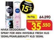 Promo Harga NIVEA Deo Spray Pearl And Beauty, Invisible Fresh 150 ml - Superindo
