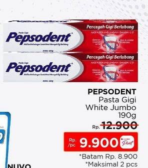 Promo Harga Pepsodent Pasta Gigi Pencegah Gigi Berlubang White 190 gr - Lotte Grosir