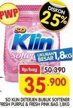 Promo Harga So Klin Softergent Purple Lavender, Rossy Pink 1800 gr - Superindo