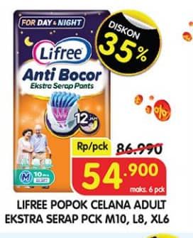 Promo Harga Lifree Popok Celana Ekstra Serap M10, L8, XL6 6 pcs - Superindo