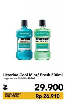 Promo Harga LISTERINE Mouthwash Antiseptic Cool Mint, Fresh Burst 500 ml - Carrefour