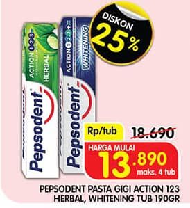 Promo Harga Pepsodent Pasta Gigi Action 123 Herbal, Whitening 190 gr - Superindo