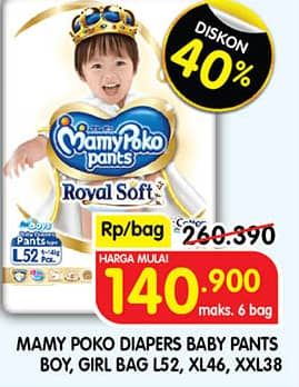 Promo Harga Mamy Poko Pants Royal Soft L52, XL46, XXL38 38 pcs - Superindo