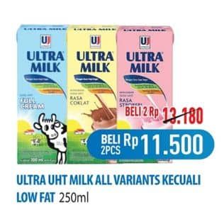 Promo Harga Ultra Milk Susu UHT Kecuali Low Fat Coklat, Kecuali Low Fat Full Cream 250 ml - Hypermart