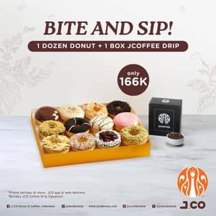 Promo Harga Dunkin 1 Dzn Donat + 1 Box Jcoffee Drip  - JCO