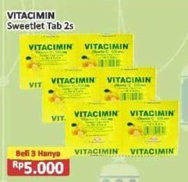 Promo Harga Vitacimin Vitamin C - 500mg Sweetlets (Tablet Hisap) 2 pcs - Alfamart