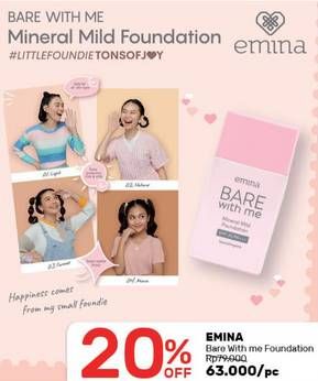 Promo Harga EMINA Bare With Me Mineral Mild Foundation 30 ml - Guardian