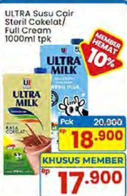 Promo Harga Ultra Milk Susu UHT Coklat, Full Cream 1000 ml - Indomaret