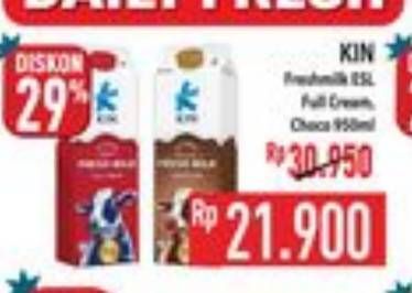 Promo Harga KIN Fresh Milk Full Cream, Chocolate 950 ml - Hypermart