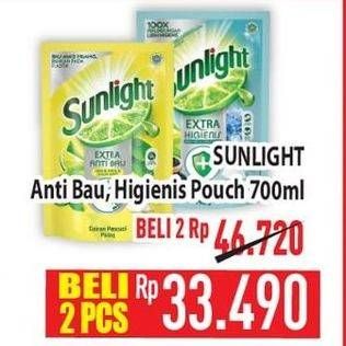 Promo Harga Sunlight Pencuci Piring Anti Bau With Daun Mint, Higienis Plus With Habbatussauda 700 ml - Hypermart