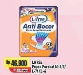 Promo Harga Lifree Popok Perekat Menyerap dan Kering M8, M9, L7, XL6 6 pcs - Alfamart