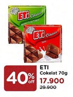 Promo Harga ETI Adicto Chocolate Dark With Pistachios, Milk 70 gr - Watsons