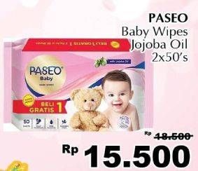 Promo Harga PASEO Baby Wipes Jojoba per 2 pouch 50 pcs - Giant