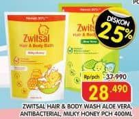 Promo Harga Zwitsal Natural Baby Bath 2 In 1 Aloe Vera, Antibacterial, Milky Honey 400 ml - Superindo