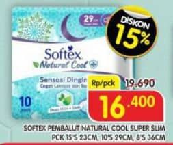 Promo Harga Softex Natural Cool+ Super Slim 23cm, 29cm, 36cm 8 pcs - Superindo