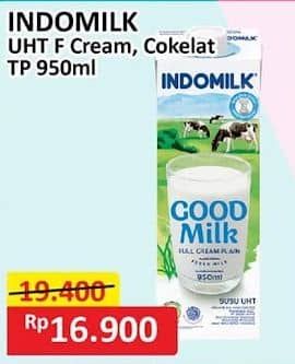 Promo Harga Indomilk Susu UHT Full Cream Plain, Cokelat 950 ml - Alfamart