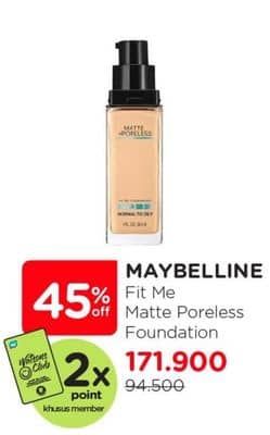 Promo Harga Maybelline Fit Me! Matte + Poreless Liquid Matte Foundation 30 ml - Watsons