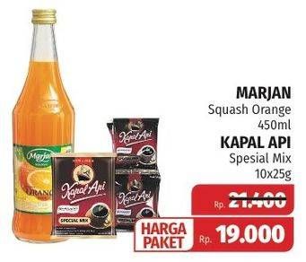 Promo Harga MARJAN Squash Orange 450ml + KAPAL API Special Mix 10x25gr  - Lotte Grosir