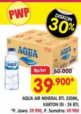 Promo Harga Aqua Air Mineral per 24 botol 330 ml - Superindo