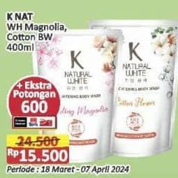 Promo Harga K Natural White Body Wash Cotton Flower, Sparkling Magnolia 450 ml - Alfamart