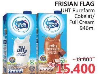 Promo Harga Frisian Flag Susu UHT Purefarm Swiss Chocolate, Full Cream 946 ml - Alfamidi