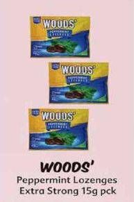 Promo Harga WOODS Peppermint Lozenges Extra Strong per 2 pouch 15 gr - Indomaret