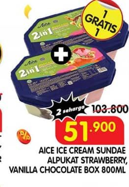 Promo Harga Aice Sundae Alpukat Strawberry, Vanilla Chocolate 800 ml - Superindo