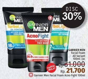 Promo Harga GARNIER MEN Turbo Light Oil Control Facial Foam All Variants 100 ml - LotteMart