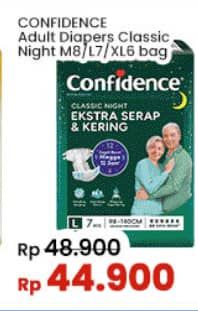 Promo Harga Confidence Adult Classic Night Ekstra Serap & Kering L7, M8, XL6 6 pcs - Indomaret