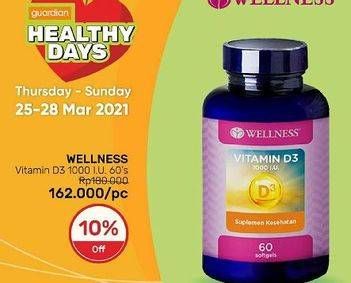 Promo Harga WELLNESS Vitamin D3 400IU 60 pcs - Guardian