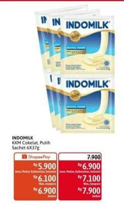 Promo Harga Indomilk Susu Kental Manis Cokelat, Plain per 6 sachet 37 gr - Alfamidi