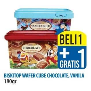 Promo Harga Biskitop Wafer Cube Chocolate, Vanilla Milk 180 gr - Hypermart