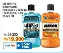 Promo Harga Listerine Mouthwash Antiseptic Cool Mint, Fresh Citrus, Zero 250 ml - Indomaret