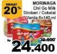 Promo Harga MORINAGA Chil Go UHT Cokelat, Stroberi, Vanila 140 ml - Giant